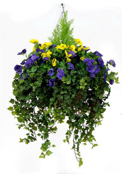 Artificial Silk Pansy Deluxe Large Hanging Basket
