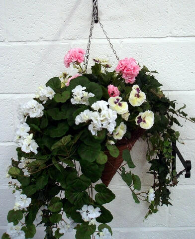 Artificial Silk Flower Cone Hanging Basket