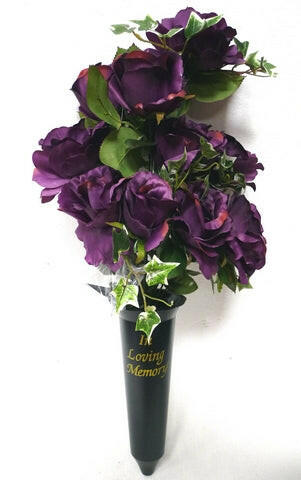 Artificial Silk Rose Arrangement in Cemetery Cone