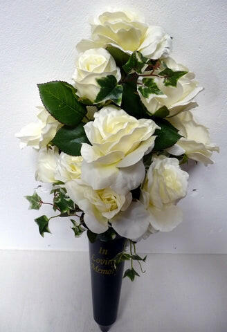 Artificial Silk Rose Arrangement in Cemetery Cone