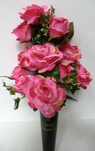 Artificial Silk Rose Arrangement in Cemetery Cone