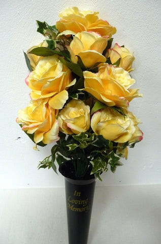 Artificial Silk Rose Arrangement in Cemetery Cone