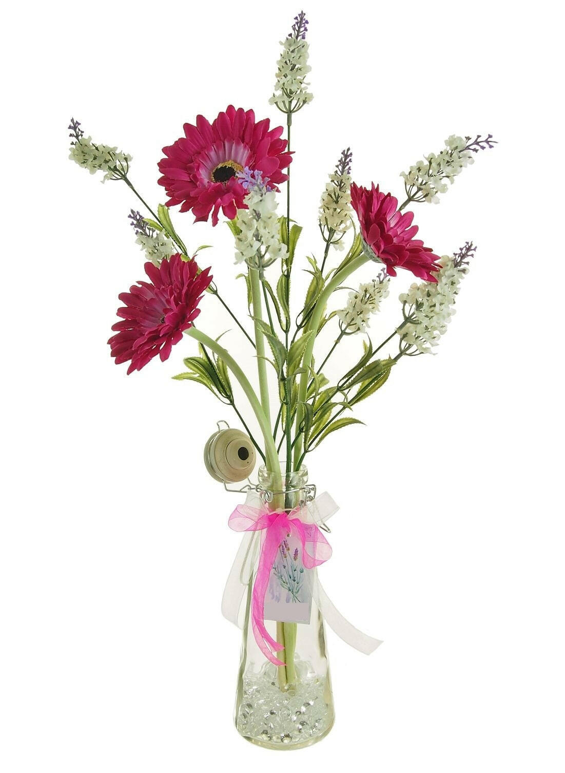 Complete Gerbera and Lavender Arrangement in Vintage Bottle