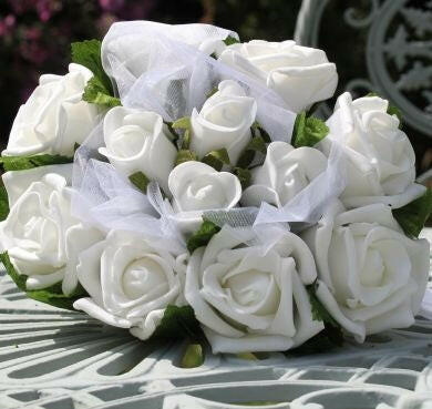 Artificial Silk Geogina Mixed Rose Posy with Netting