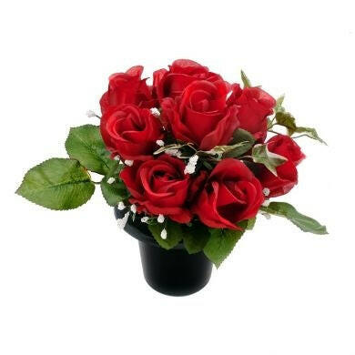Artificial Silk Rosebud & Gypsophilia in a Cemetery Pot