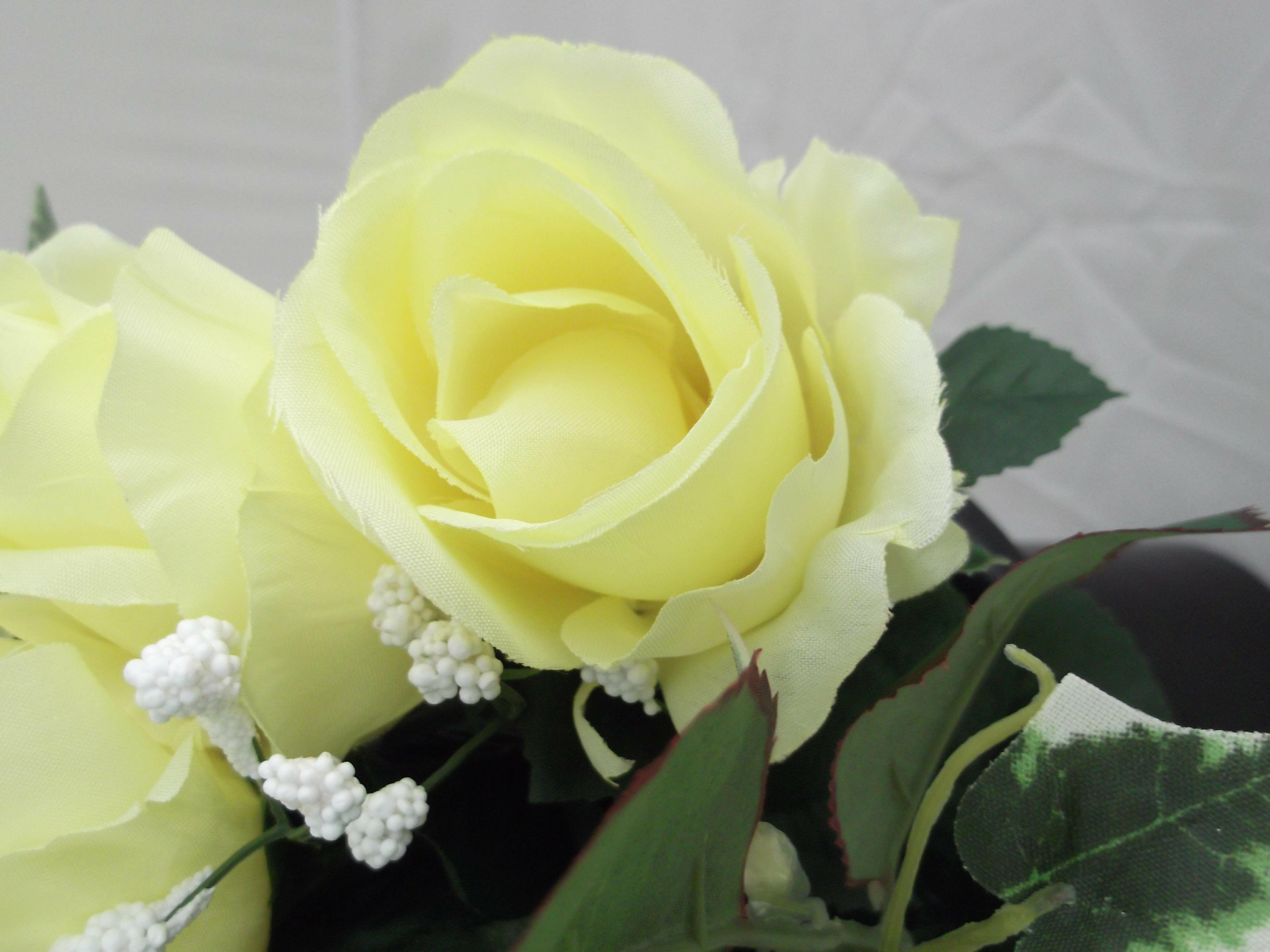 Artificial Silk Rosebud & Gypsophilia in a Cemetery Pot