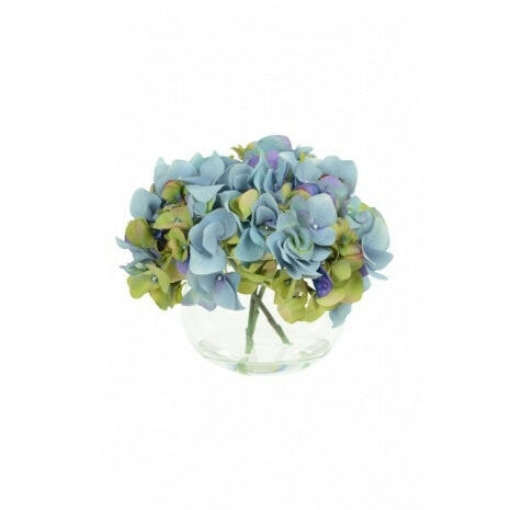 Artificial Silk Hydrangeas in Globe Vase