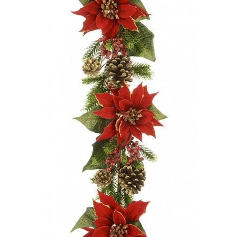 Artificial Silk Luxury Poinsettia & Acorn Garland x2 Saver Pack