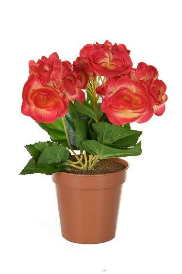 Artificial Silk Begonia in Orange Pot