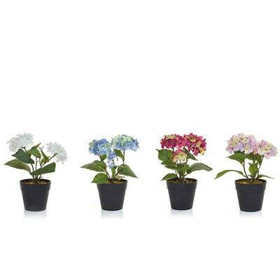 Artificial Silk Hydrangea in Black Pot