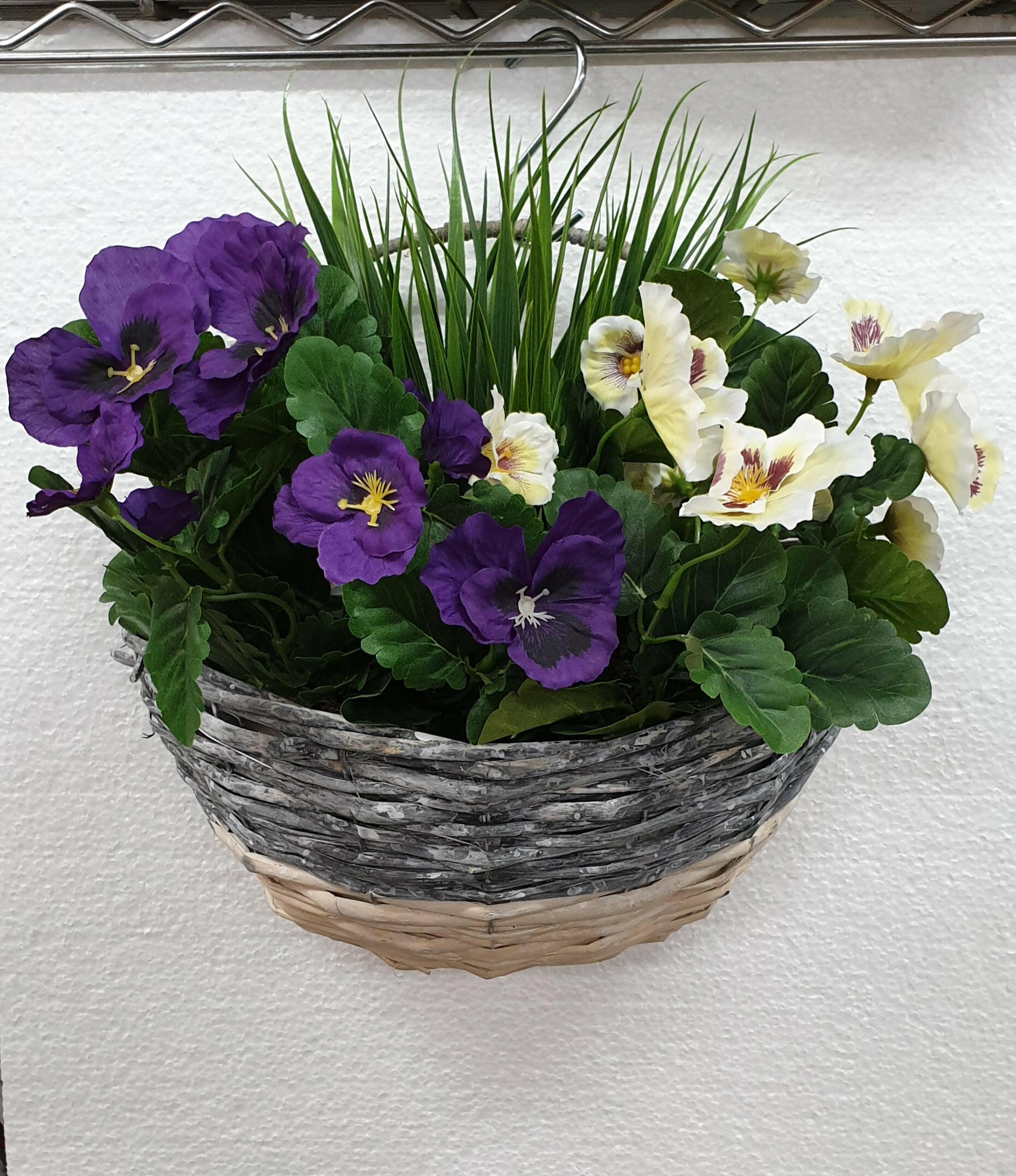 Artificial Silk Wall Pansy Basket