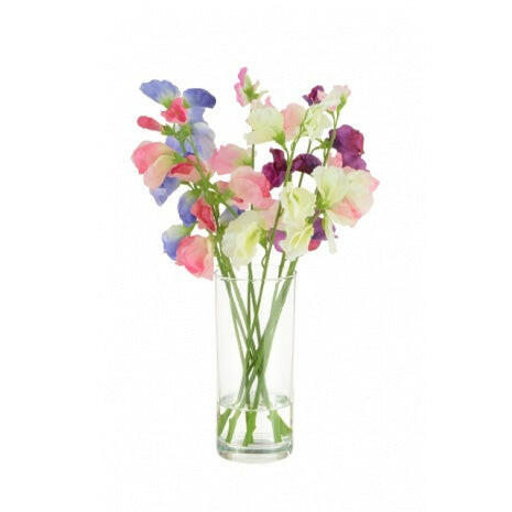 Artificial Silk Sweet Peas in Cylinder Vase