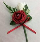 Artificial Double Rose Buttonhole with Gyp and Asparagus Fern