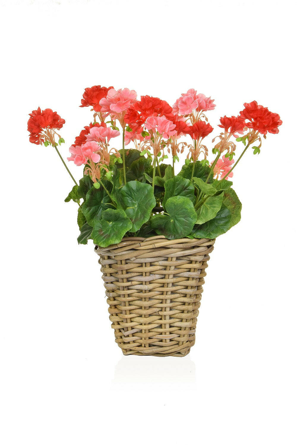 Artificial Silk Geranium Mix Small Rattan Planter