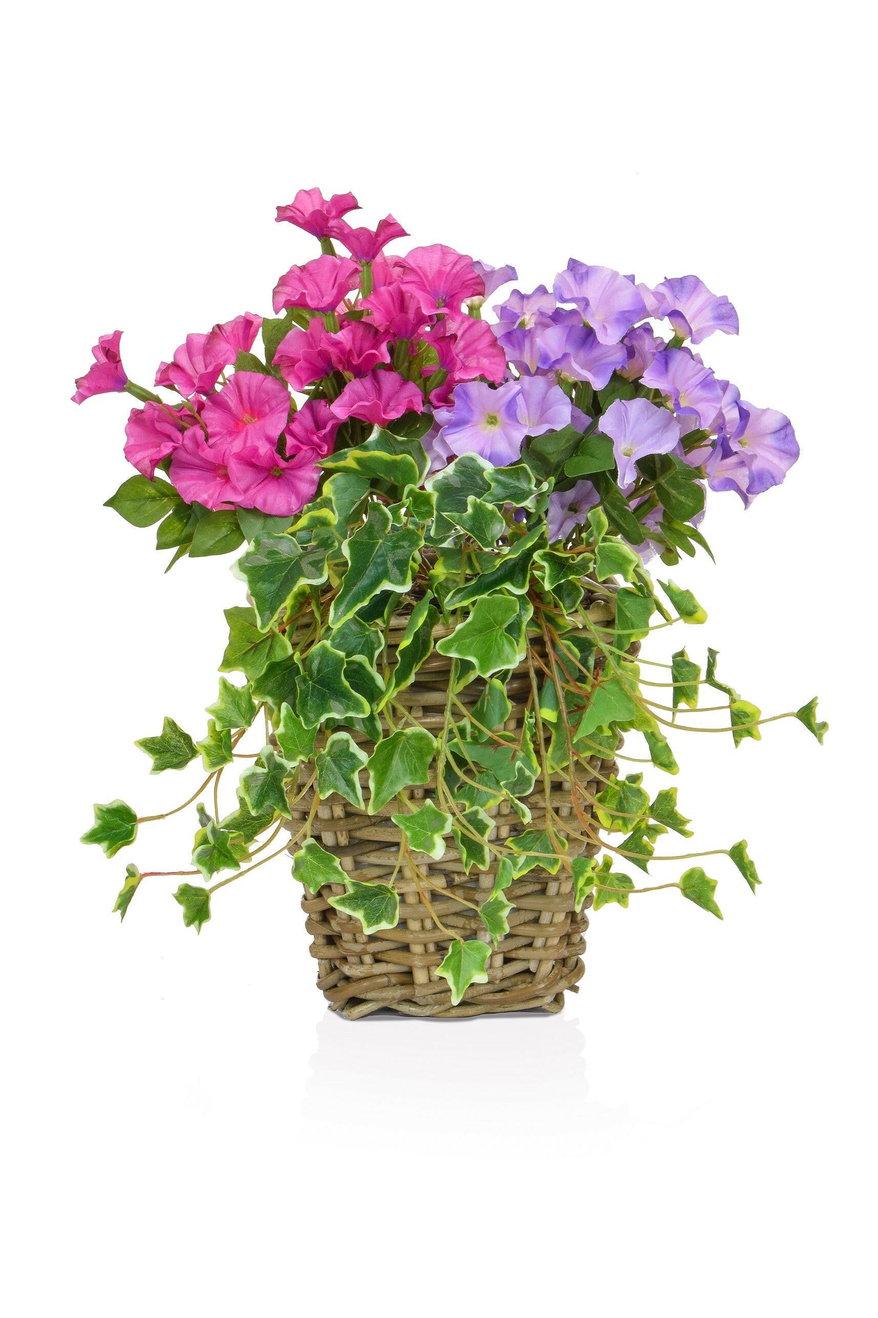 Artificial Silk Petunia Mix Small Rattan Planter