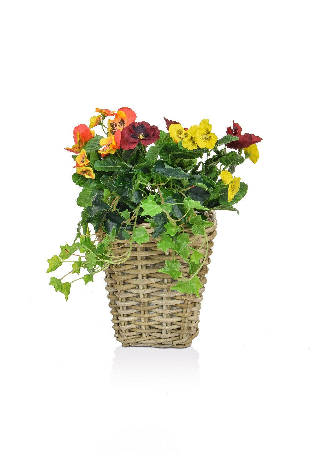 Artificial Silk Pansy Mix Small Rattan Planter