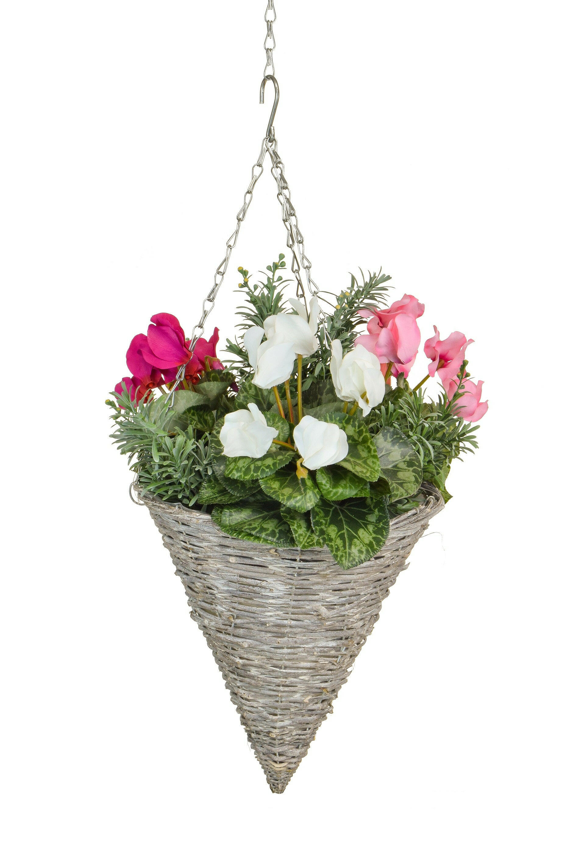 Artificial Silk Cyclamen & Artemisa Cone Basket