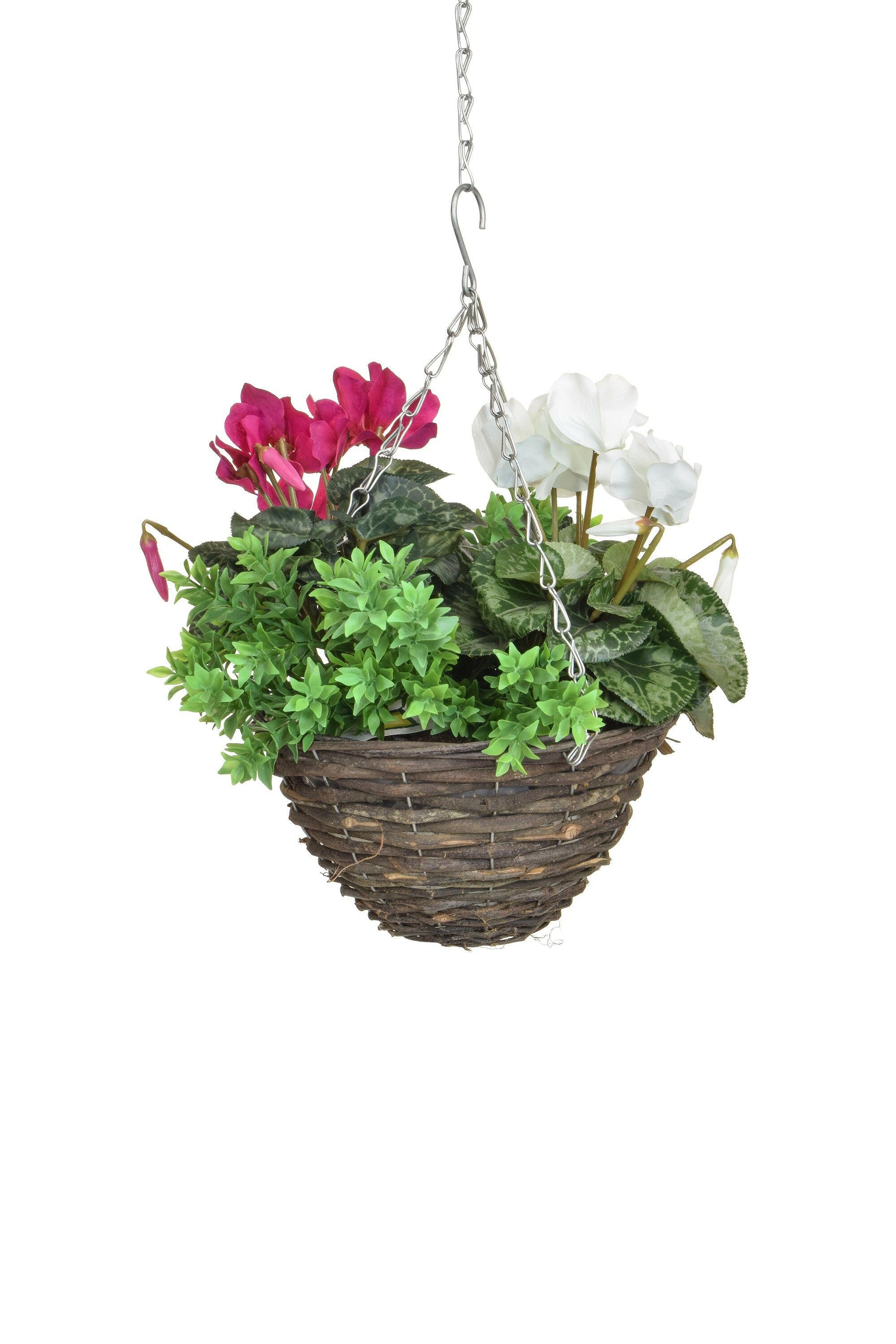 Artificial Silk Cyclamen Mix & Greenery Small Hanging Basket