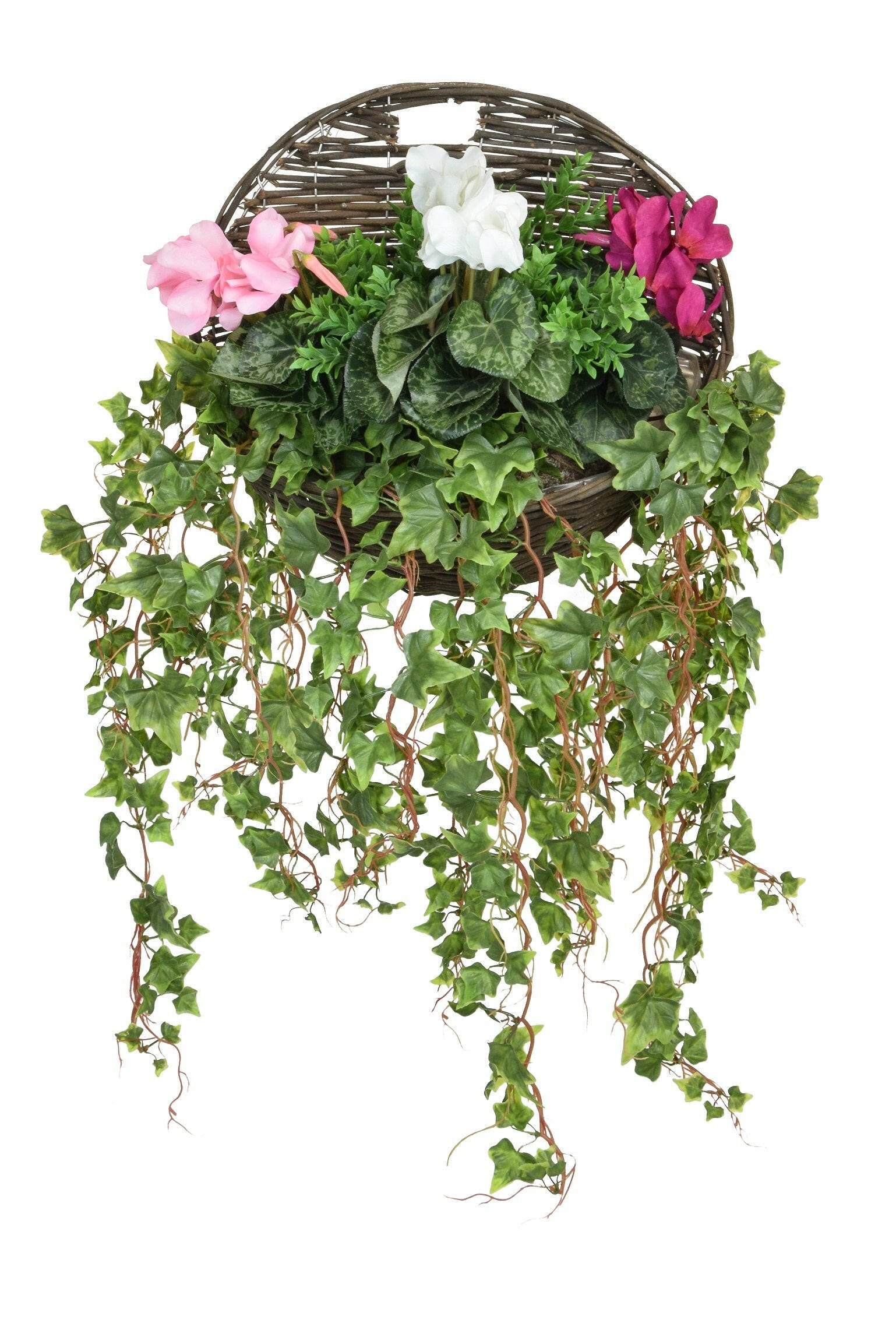 Artificial Silk Cyclamen Mix & Ivy Wall Basket