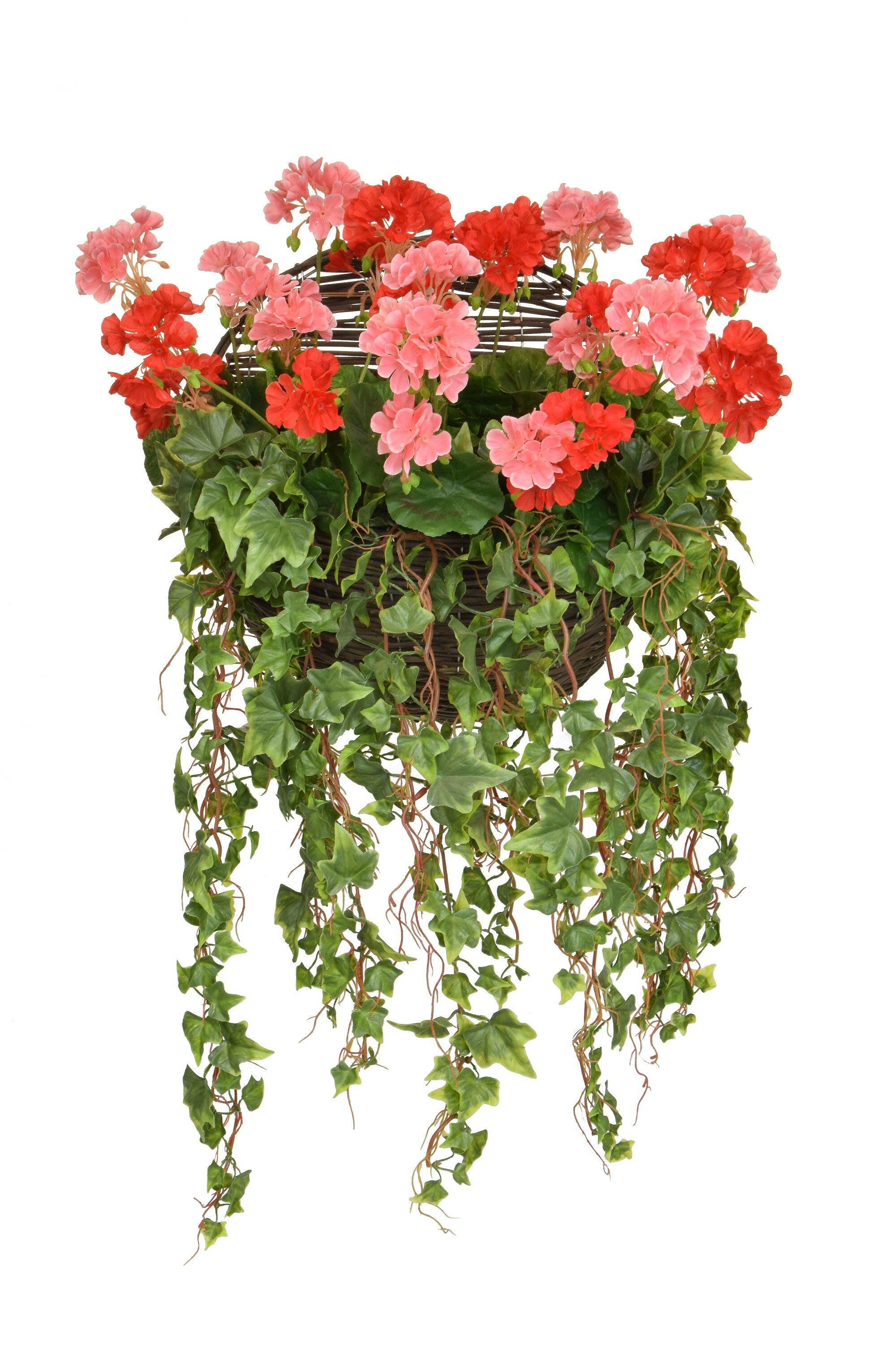 Artificial Silk Geranium & Ivy Wall Basket