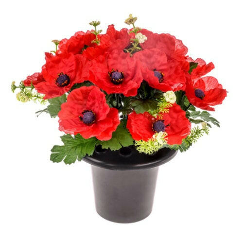 Artificial Silk Poppy Arrangement Cemetery Pot