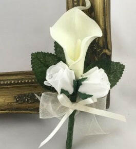 Artificial Juliet Calla Lily and Rose Bud Buttonhole