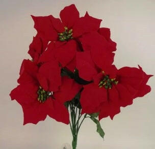 Artificial Velvet Large 9 Headed Poinsettia Bush