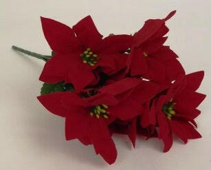 Artificial Velvet Large 7 Headed Poinsettia Bush