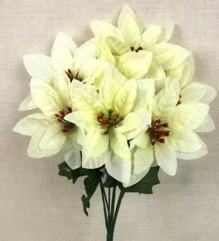 Artificial Velvet 7 Headed Poinsettia Bush