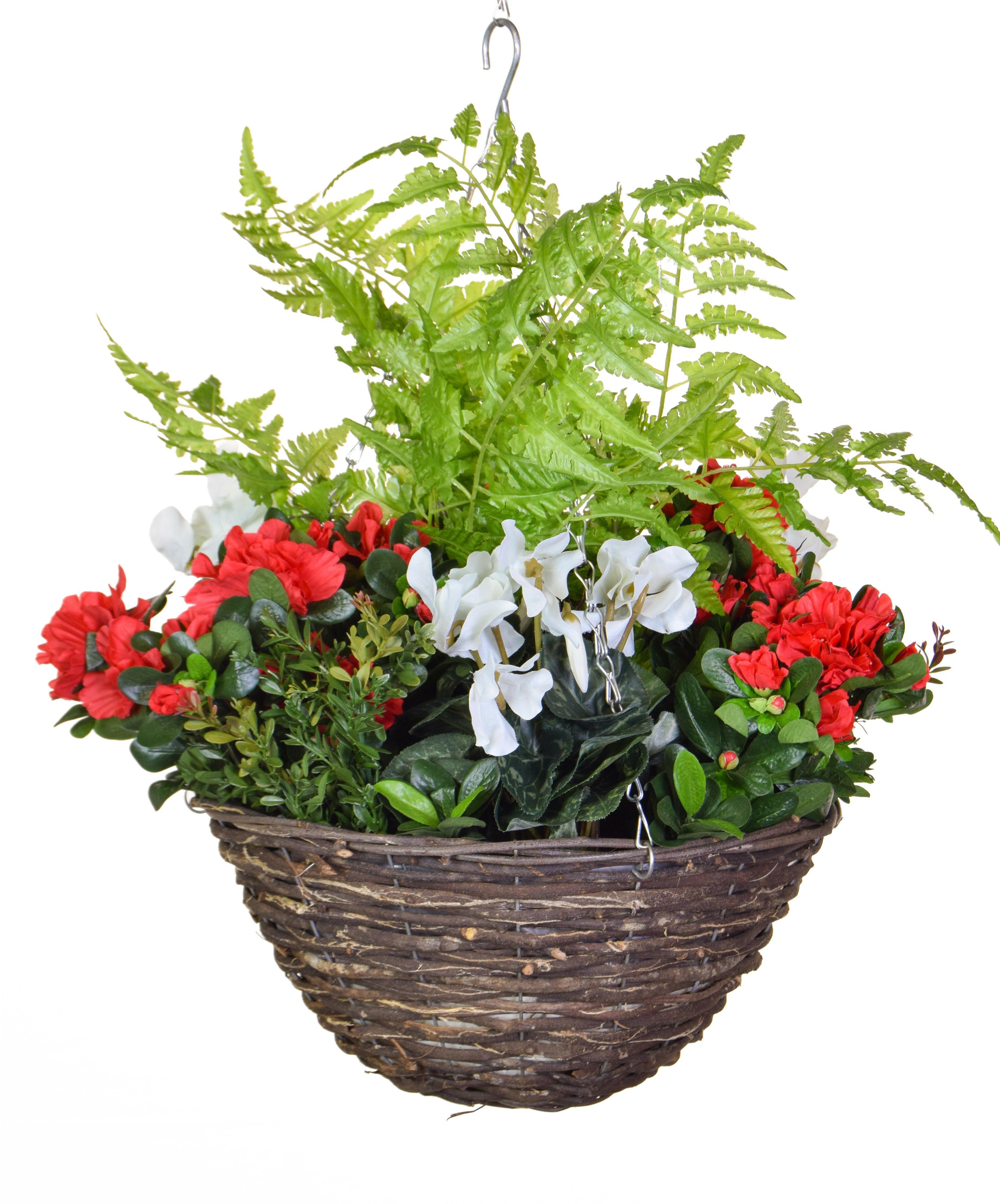 Artificial Silk Ready Planted Rattan Winter Hanging Basket