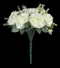 Artificial Silk Rose Bunch with Gypsophila Fillers (11 Heads)