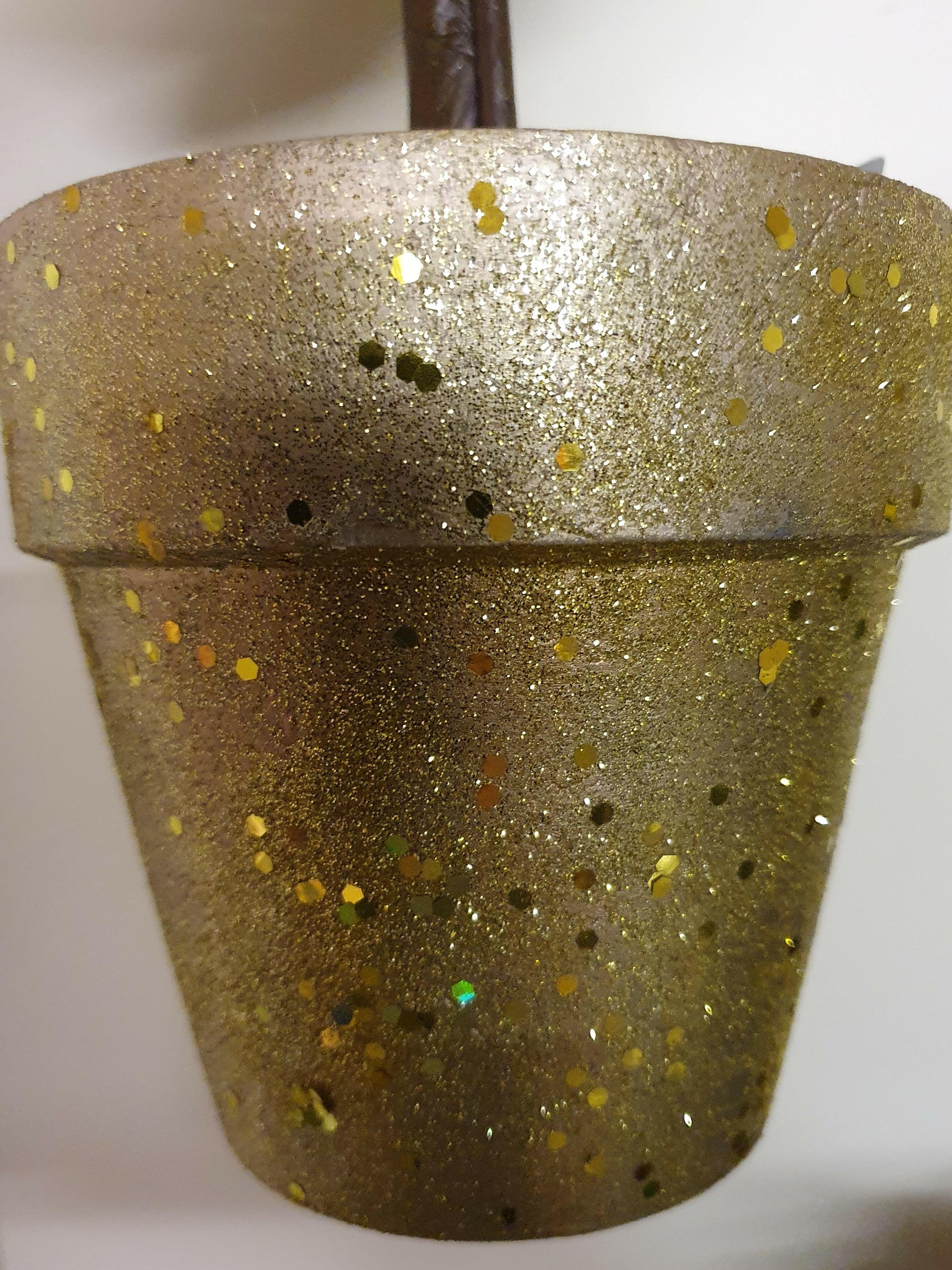 Artificial Topiary Ball Tree Complete with Gold Glitter Pot