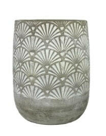Fan Pattern Glazed Cement Cylinder Vase