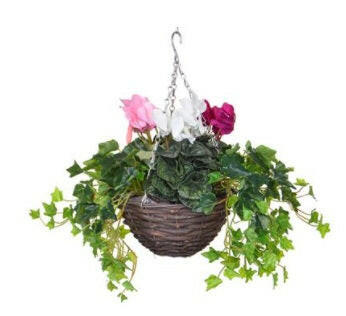 Artificial Silk Cyclamen Mix Small Hanging Basket