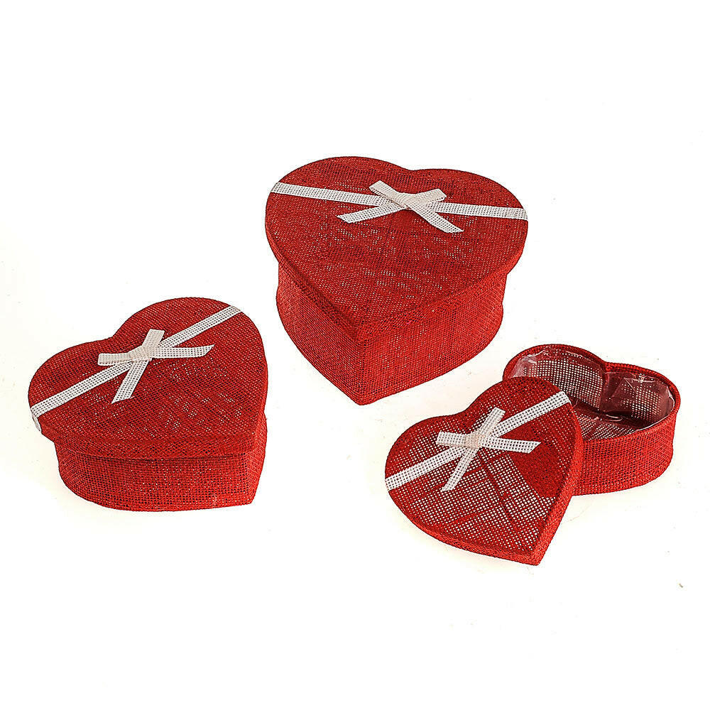 Flower Box Jute Heart Red Set Of 3