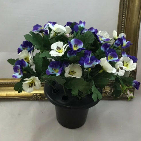 Artificial Silk Pansies in a Cemetery Pot