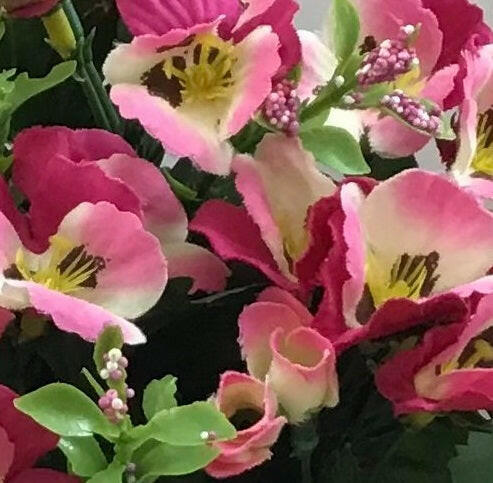 Artificial Silk Pansies in a Cemetery Pot
