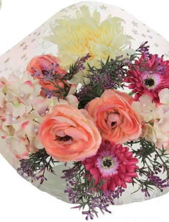 Artificial Silk Open Top Egg Plant & Gerbera Bouquet