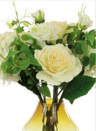 Artificial Silk Rose & Hydrangea In Crackle Bulbous Vase