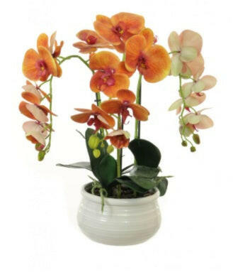 Artificial Triple Phalaenopsis Orchid Arrangement In Lined Bowl