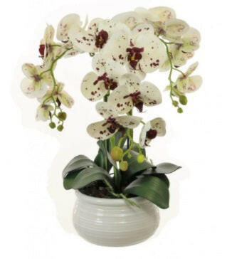 Artificial Triple Phalaenopsis Orchid Arrangement In Lined Bowl