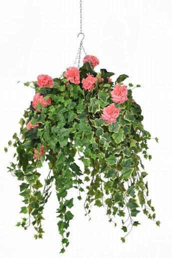 Artificial Silk Geranium Hanging Basket FR