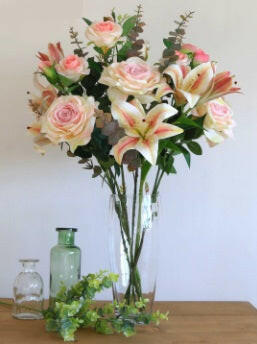 Artificial Silk Asiatic Rose and Lily Arrangement