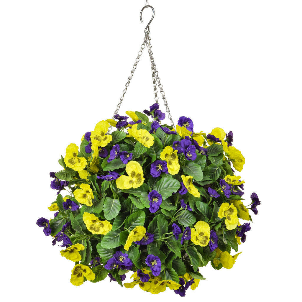 Artificial Silk Pansy Ball Hanging Basket Large Deluxe