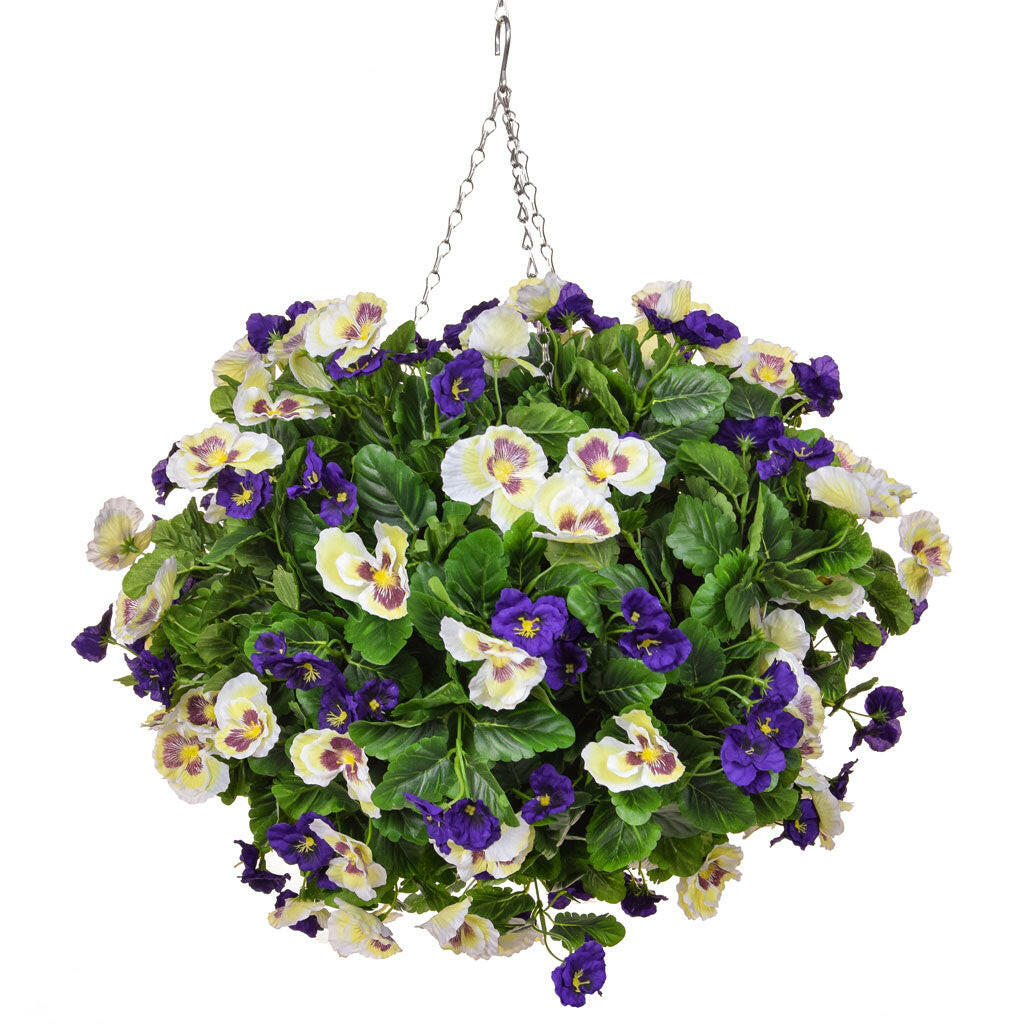 Artificial Silk Pansy Ball Hanging Basket Large Deluxe