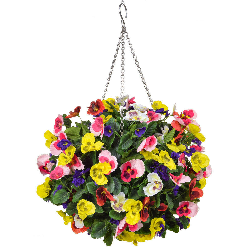 Artificial Silk Pansy Ball Hanging Basket Large Deluxe