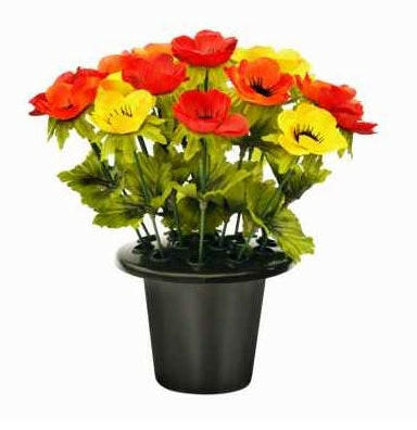 Artificial Silk Anemone Arrangement Cemetery Pot