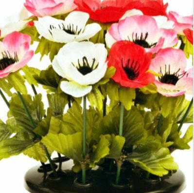 Artificial Silk Anemone Arrangement Cemetery Pot