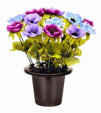 Artificial Silk Anemone Arrangement Cemetery Pot