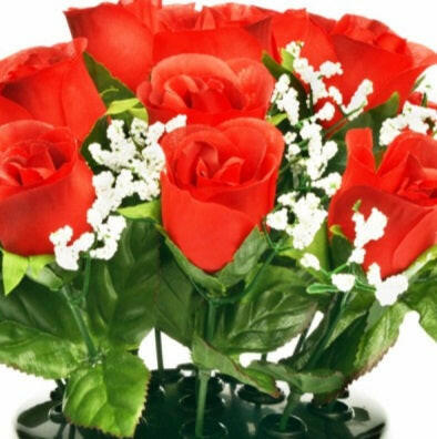 Artificial Silk Rosebud Gypsophila Arrangement Cemetery Pot